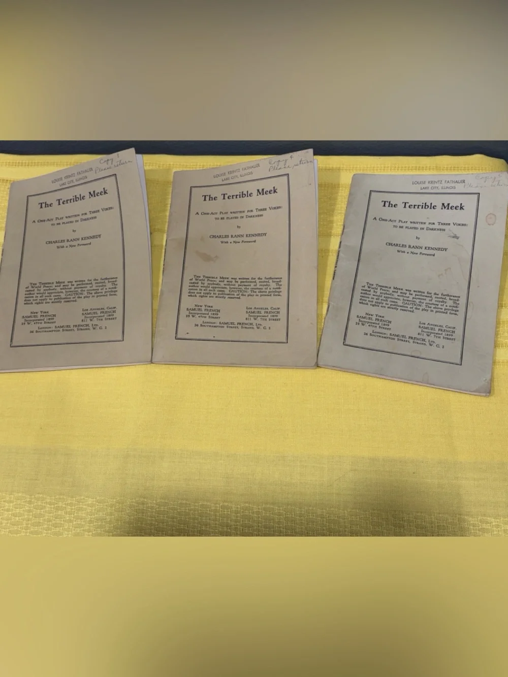 VTG 1961 The Terrible Meek Script Set 3 Samuel French One Act Play Booklets Lot